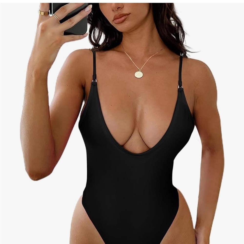 Black Plunge One-Piece Swimsuit